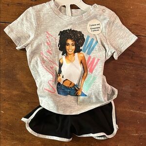 Toddler “Whitney Houston” Outfit  - Graphic Tee with Shorts Set (fit 12-18m)